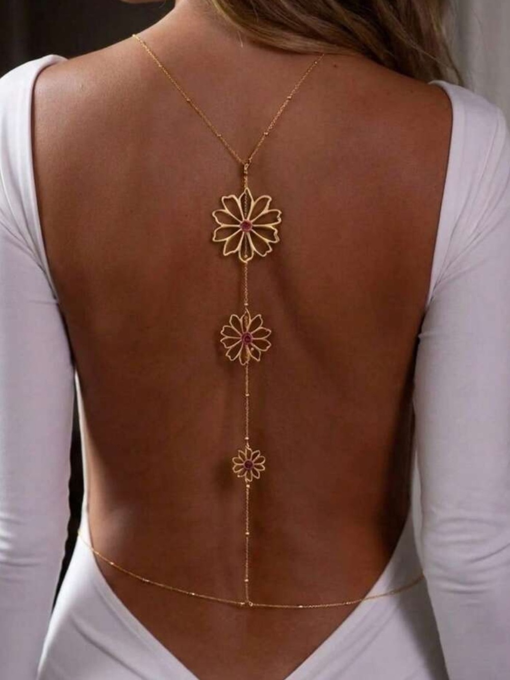 Gold Floral Back Necklace Dress Accent - Black